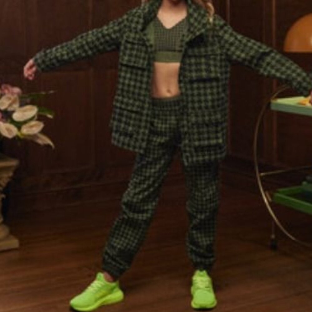 IVY PARK Joggers Kids Medium 11-12Y Houndstooth Denim Pants Black Green New